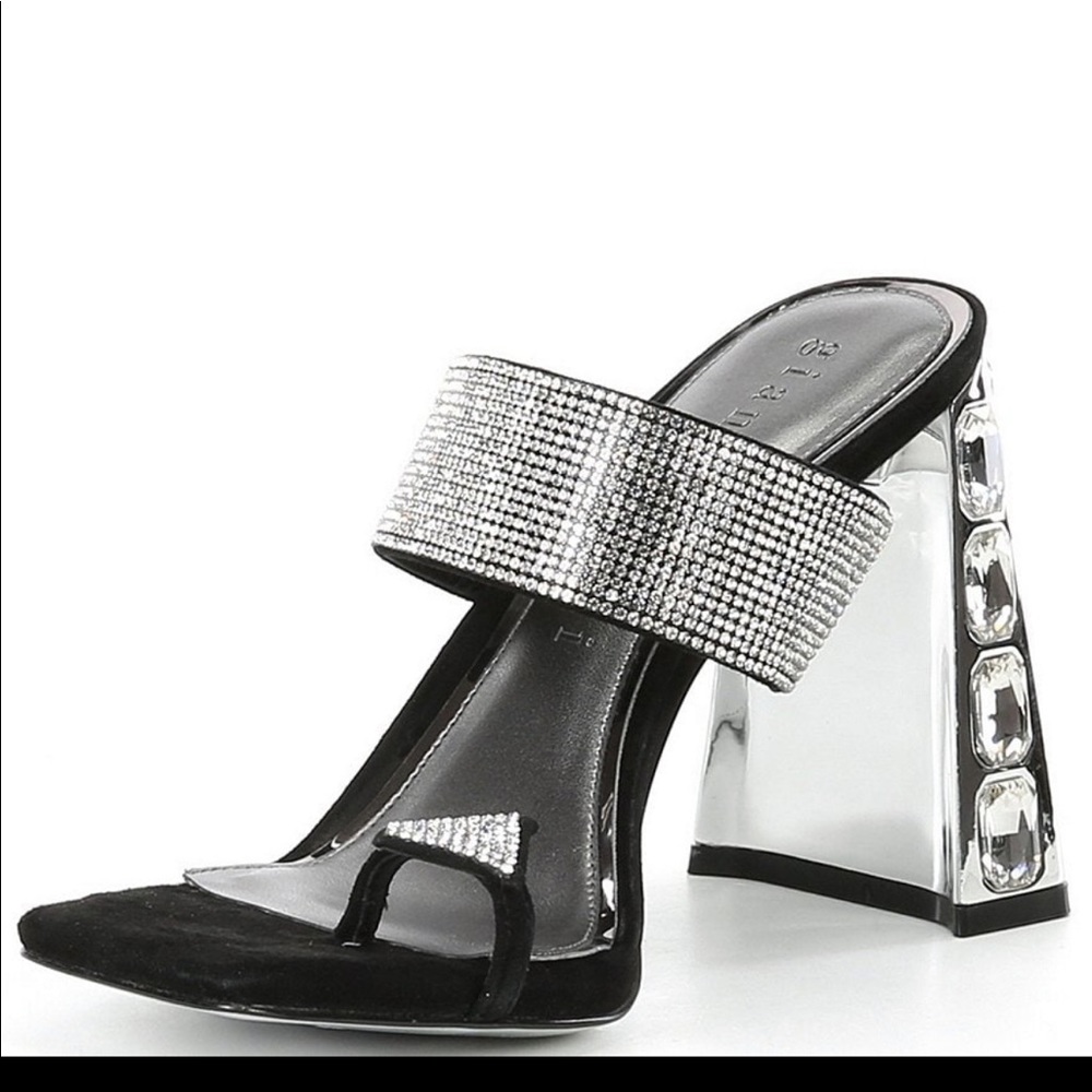 Jewel Rhinestone Embellished Square Toe Heels